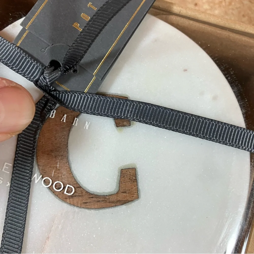 Pottery Barn Marble & Wood Coasters Set Of 4 With “C” Monogram NEW